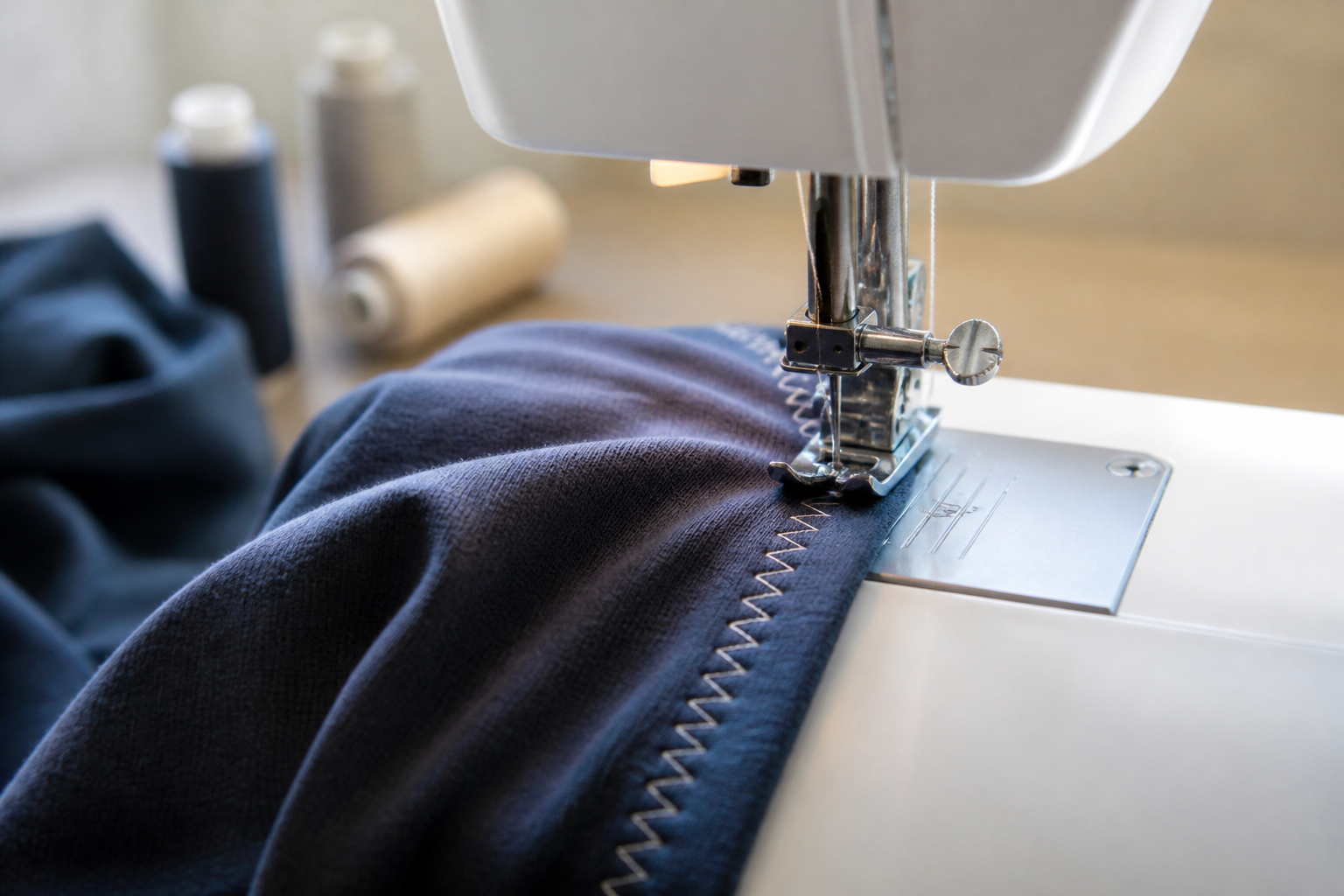 Tissu jersey extensible cousu à la machine au point zigzag avec une aiguille jersey